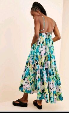 Free People Long Love Triangle Midi Dress Boho Hippy Festival Embroidered EUC S